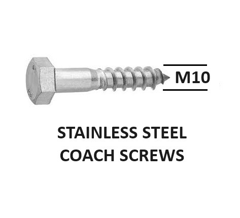 Diameter 10mm Coach Screws Stainless Steel